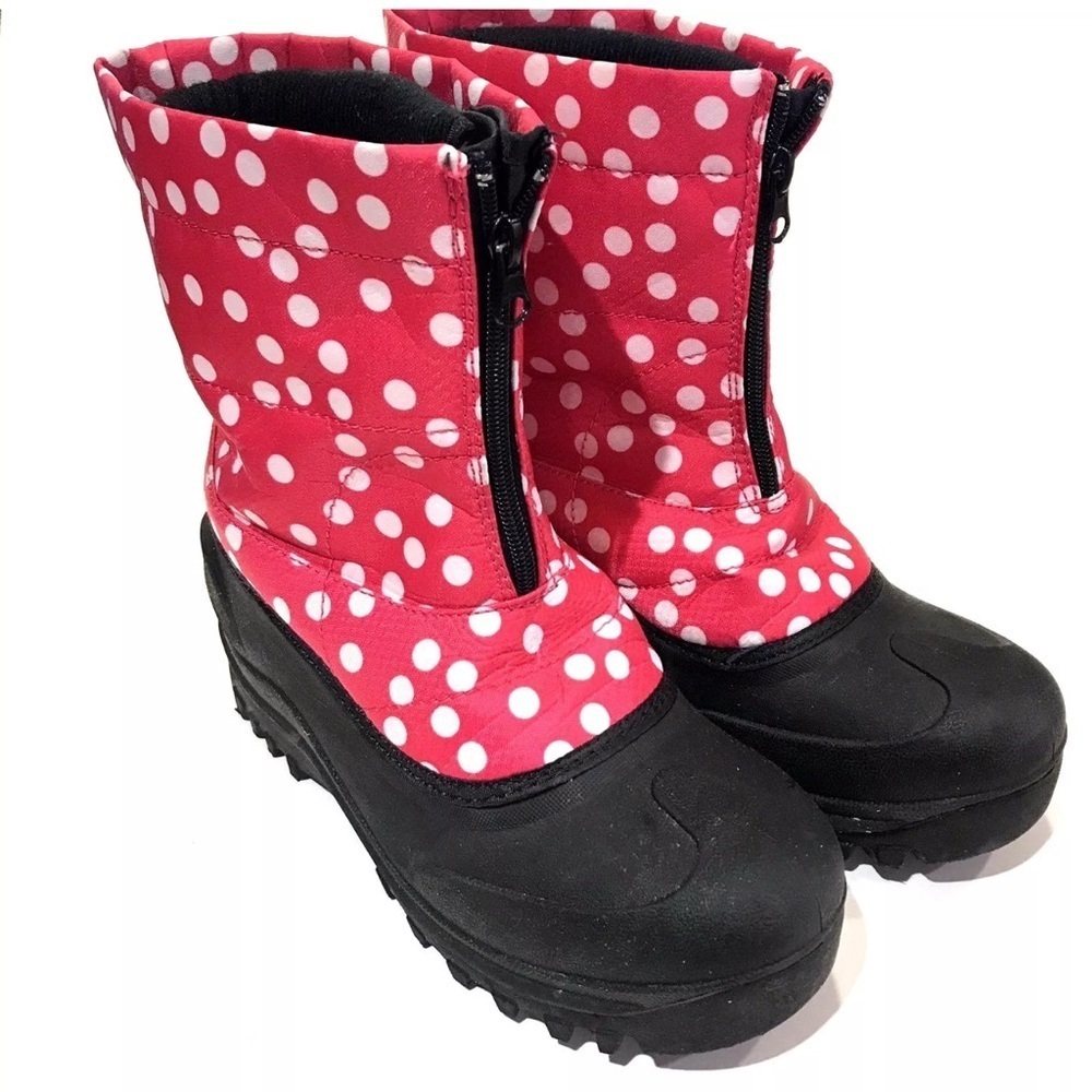Itasca Snow Boots Big Girls Size 3 Black Pink Polka Dots Winter Insulated